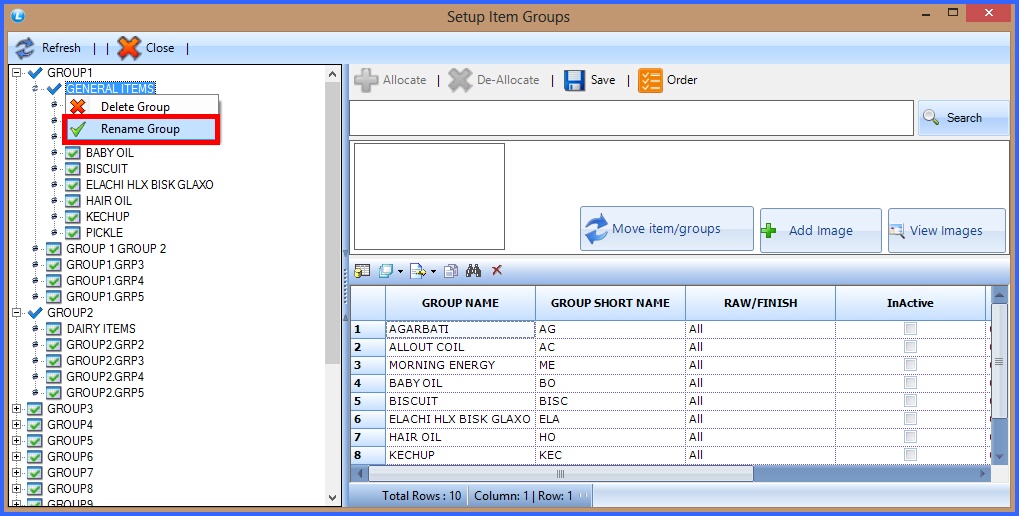 fmcg setup item group rename